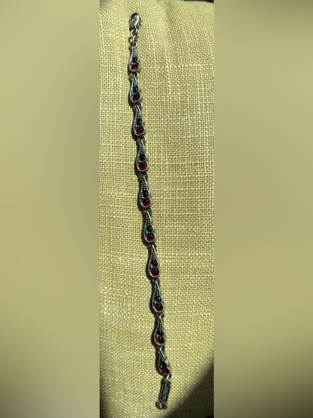 Napier Pewter Bracelet Faceted Manmade Ruby & Marcasite Accents - Picture 4 of 9